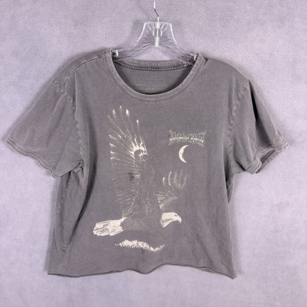 VTG Y2K Volcom Womens Shirt‎ Medium Big Logo Baggy Eagle Moon Cropped Grunge